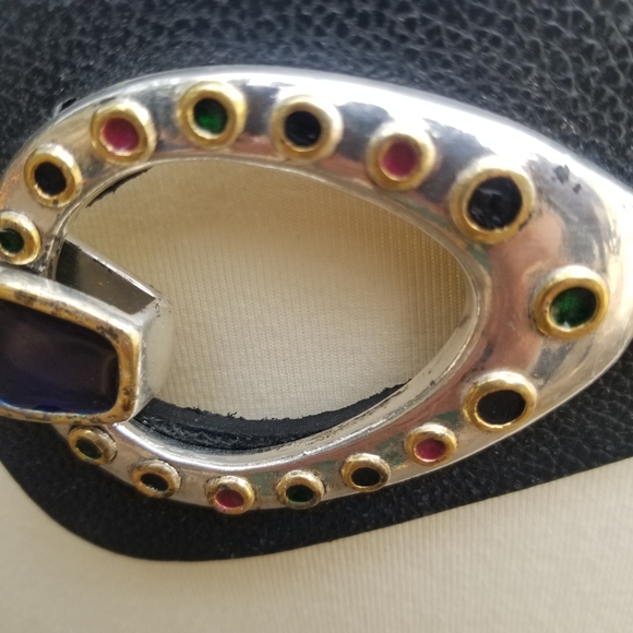 Vintage Chico's Adjustable Rhinestones Leather Wide Hook Belt - Picture 4 of 10